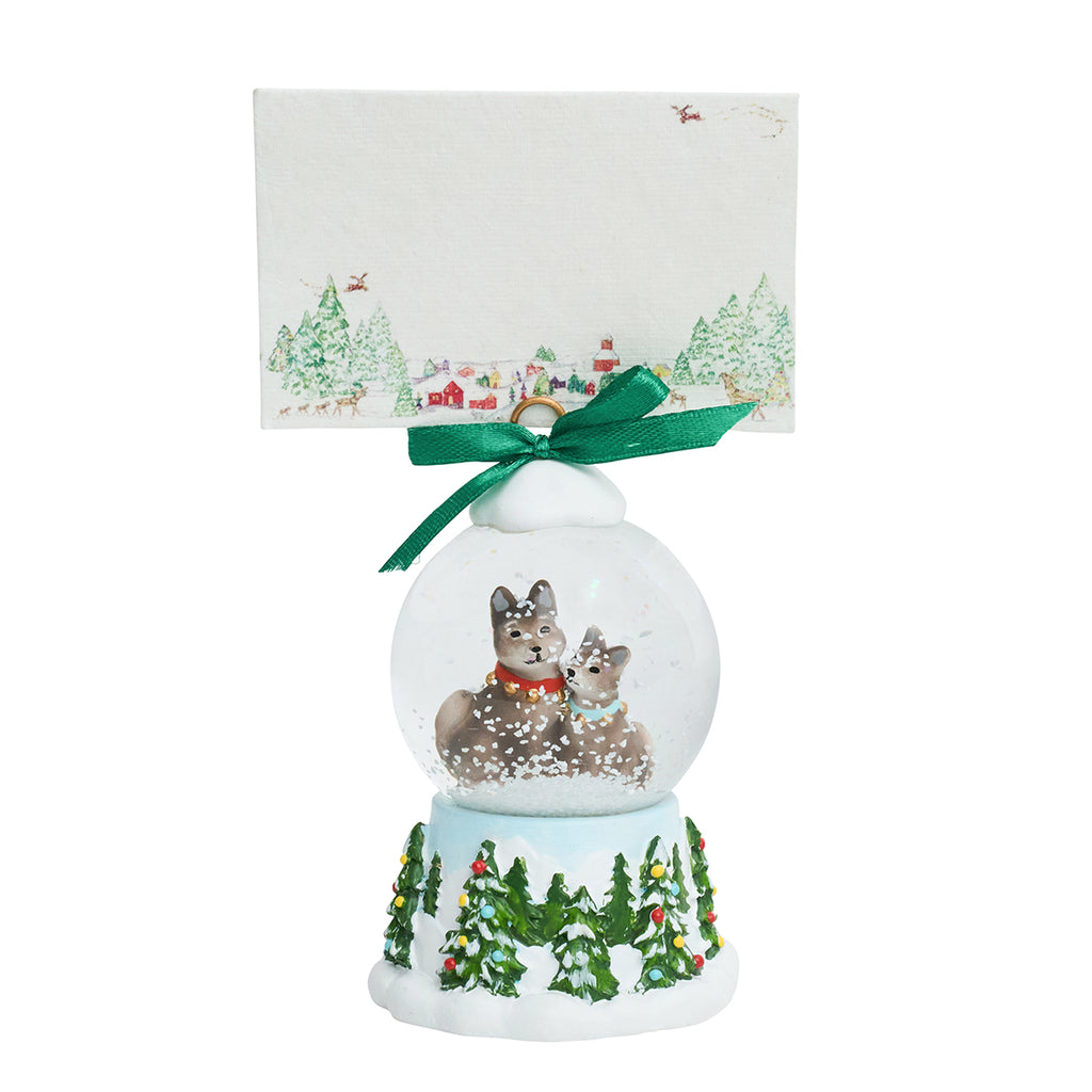 Berry & Thread North Pole Husky Snow Globe Place Card Holder