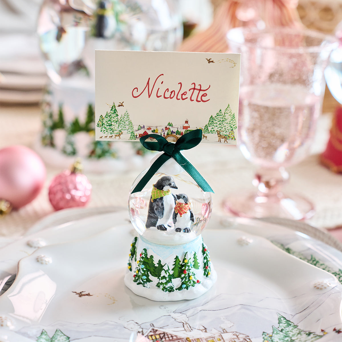 Berry & Thread North Pole Penguin Snow Globe Place Card Holder