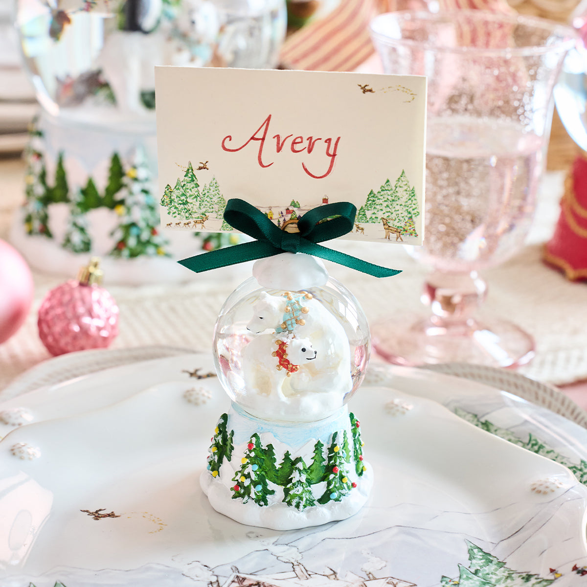 Berry & Thread North Pole Polar Bear Snow Globe Place Card Holder
