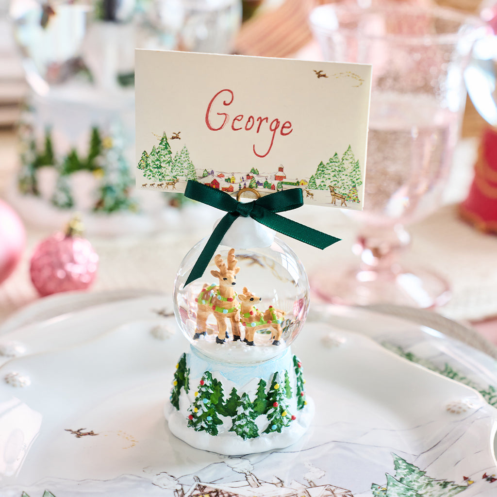 Berry & Thread North Pole Reindeer Snow Globe Place Card Holder