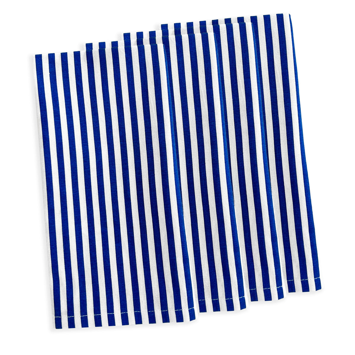Front view of Pinstripe Dinner Napkins in Blue, Set of 4 showcasing blue and white vertical stripes with a white background