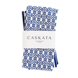 Newport Garden Gate & Pinstripe Blue Kitchen Towels, Mixed Set of 2