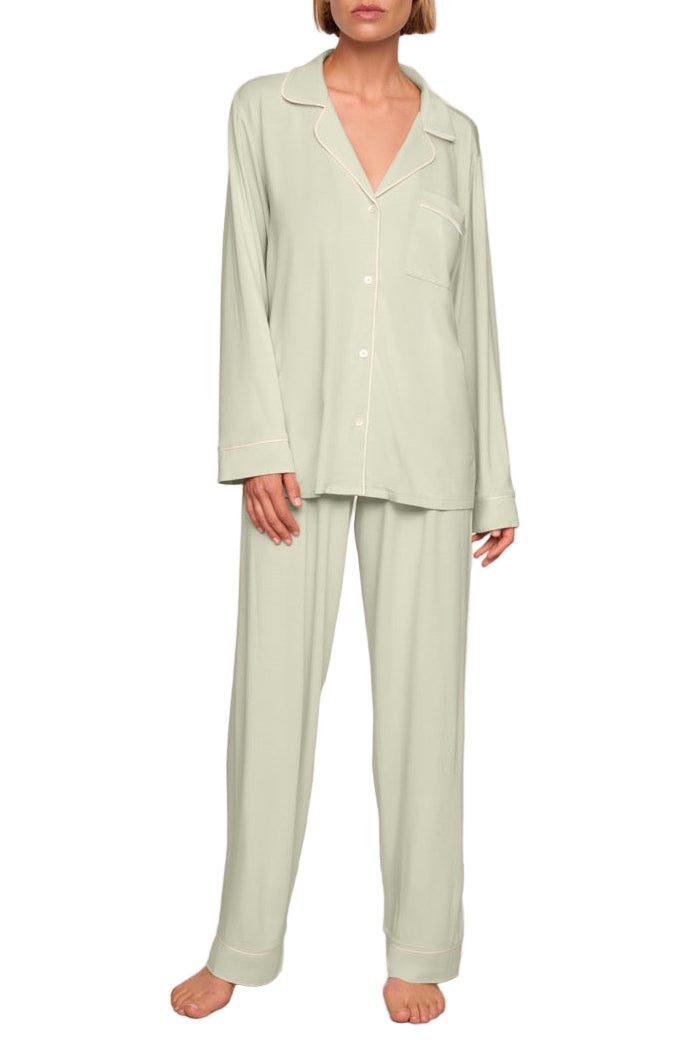 Gisele Long PJ Set in Mint Cream & Ivory