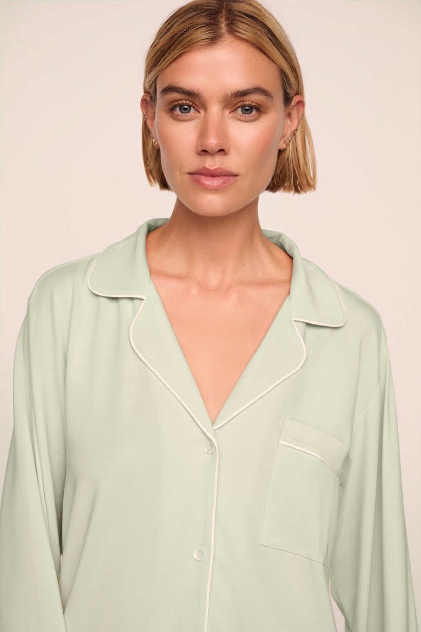 Gisele Long PJ Set in Mint Cream & Ivory