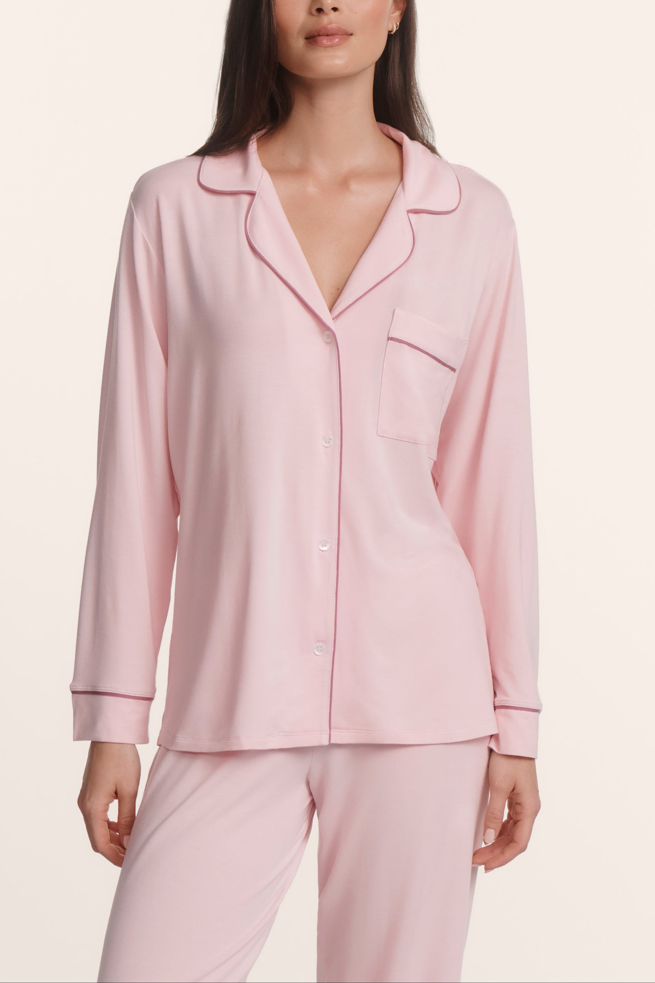 Gisele Long PJ Set in Pale Pink/Fig