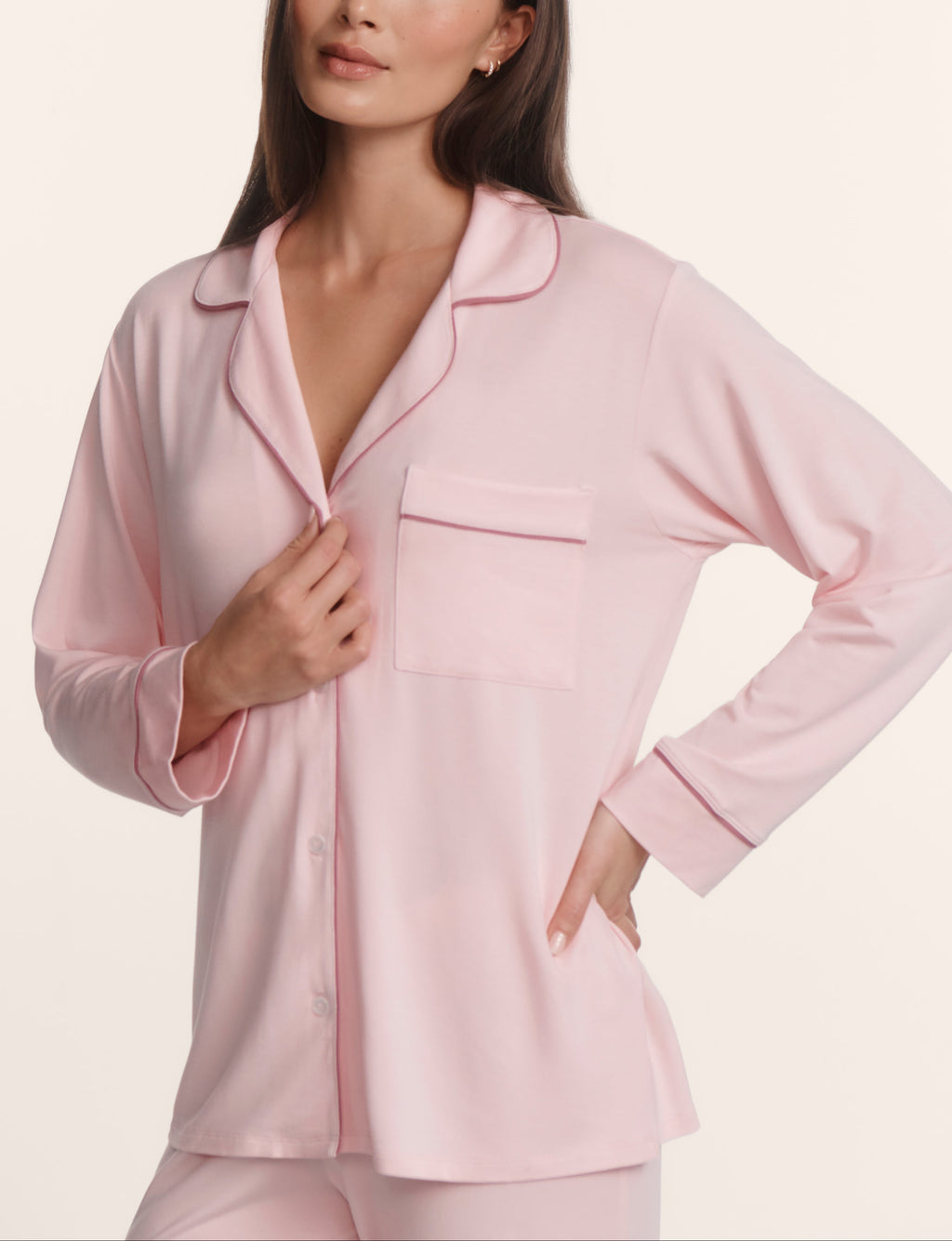 Gisele Long PJ Set in Pale Pink/Fig