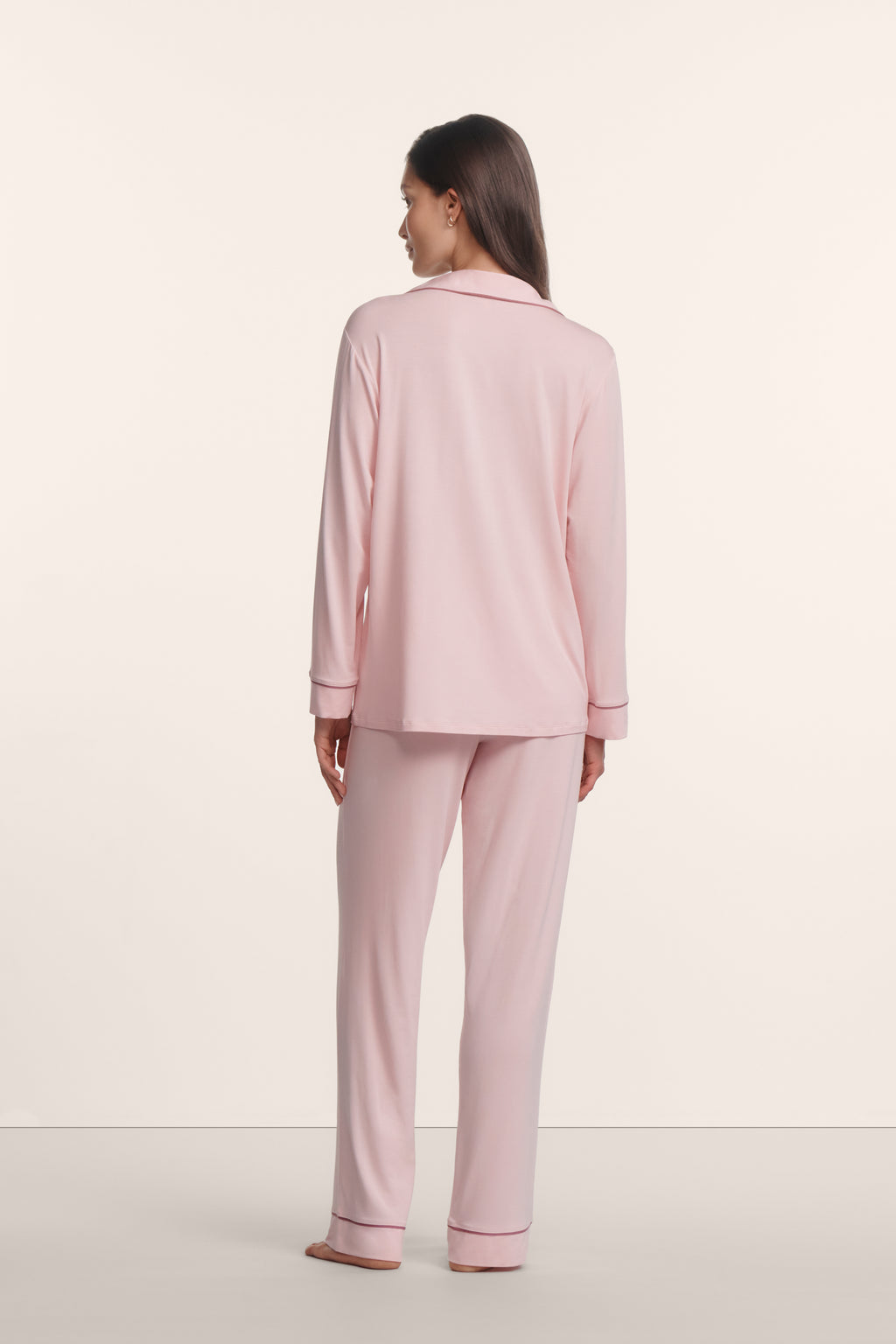 Gisele Long PJ Set in Pale Pink/Fig