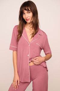 Gisele Short Sleeve Pant PJ Set in Berry Blush & Ivory