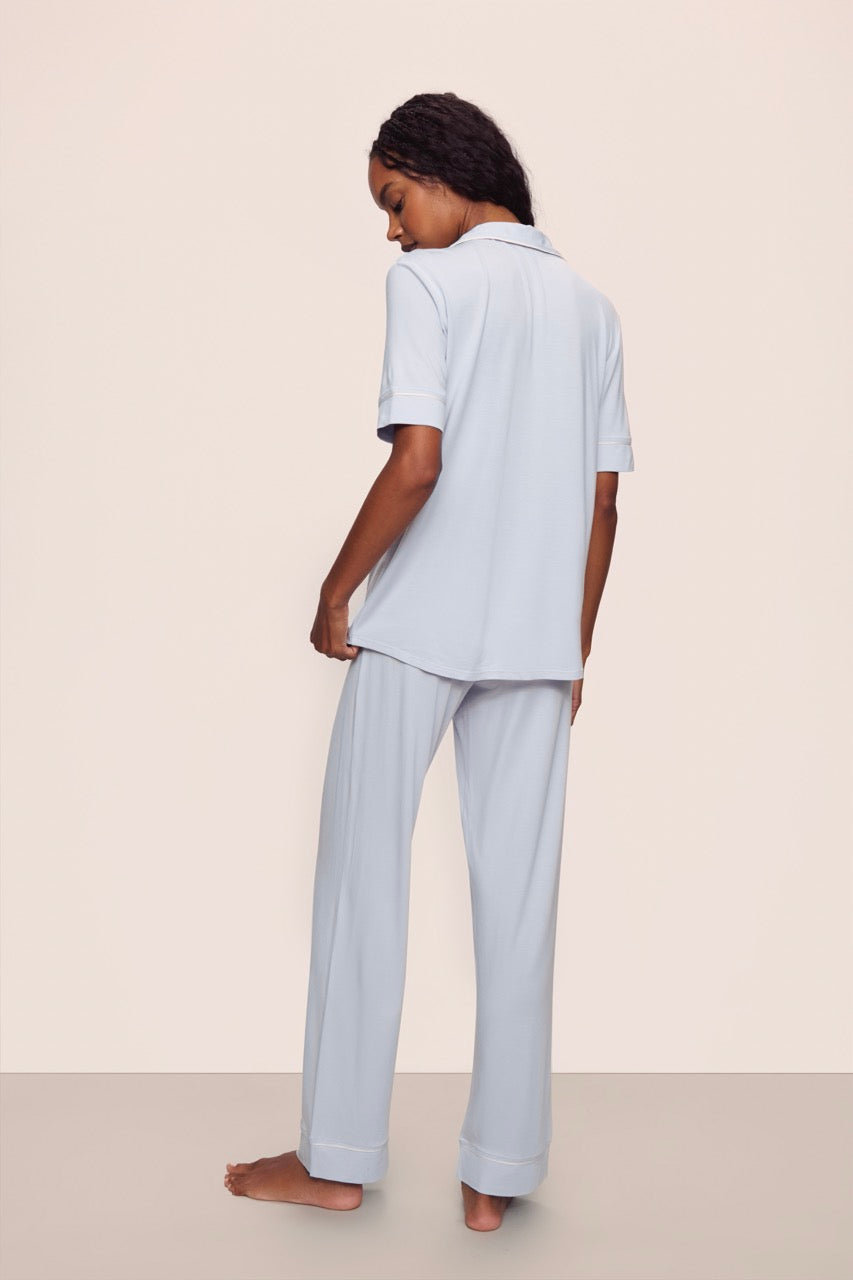 Gisele Short Sleeve Pant PJ Set in Ice Blue/Ivory