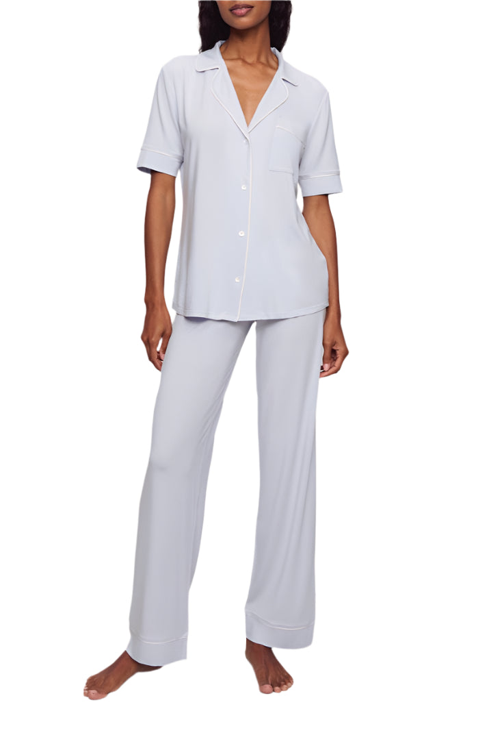 Gisele Short Sleeve Pant PJ Set in Ice Blue/Ivory