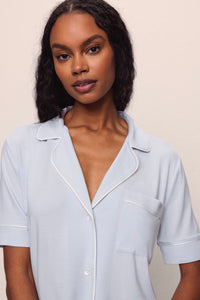 Gisele Short Sleeve Pant PJ Set in Ice Blue/Ivory