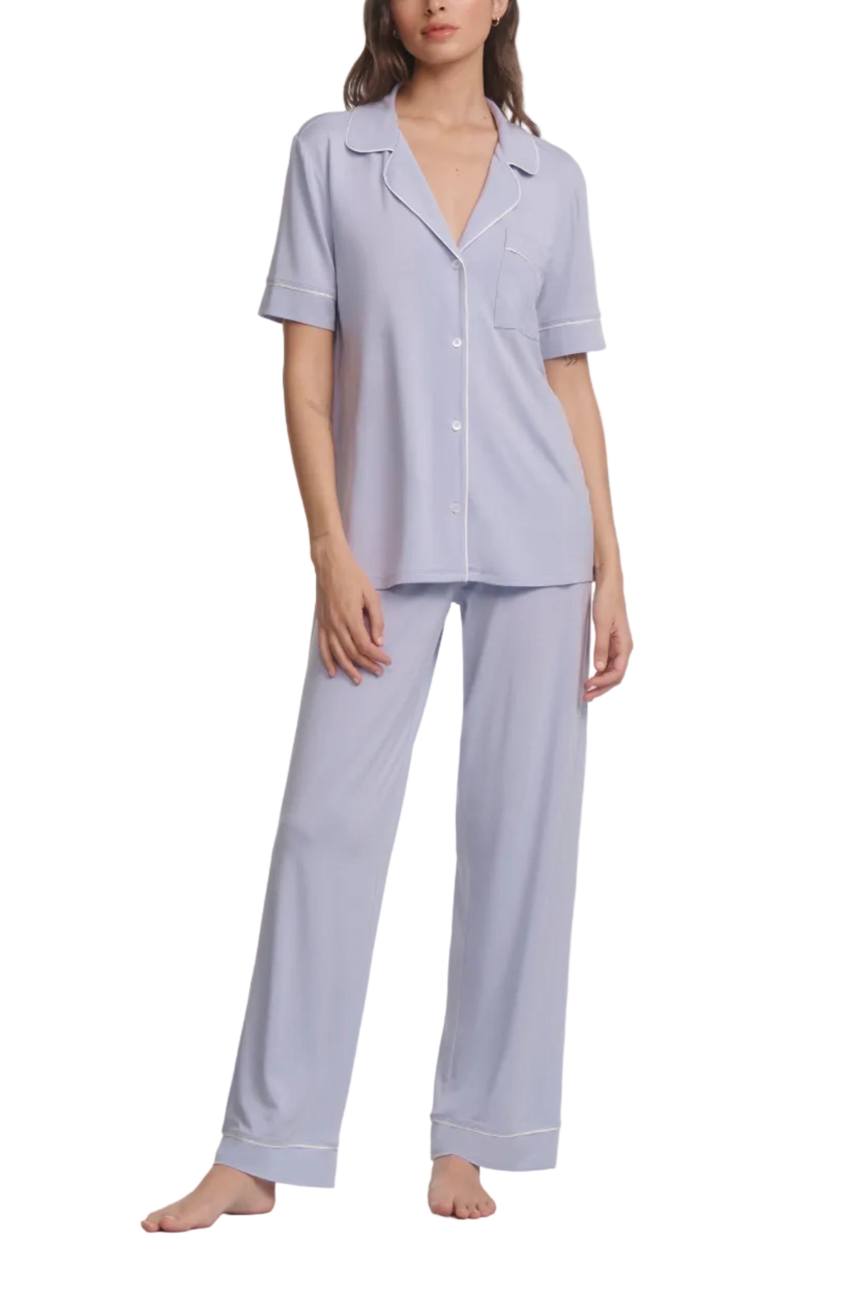 Gisele Short-Sleeve Pant PJ in Lavender Dusk/Ivory