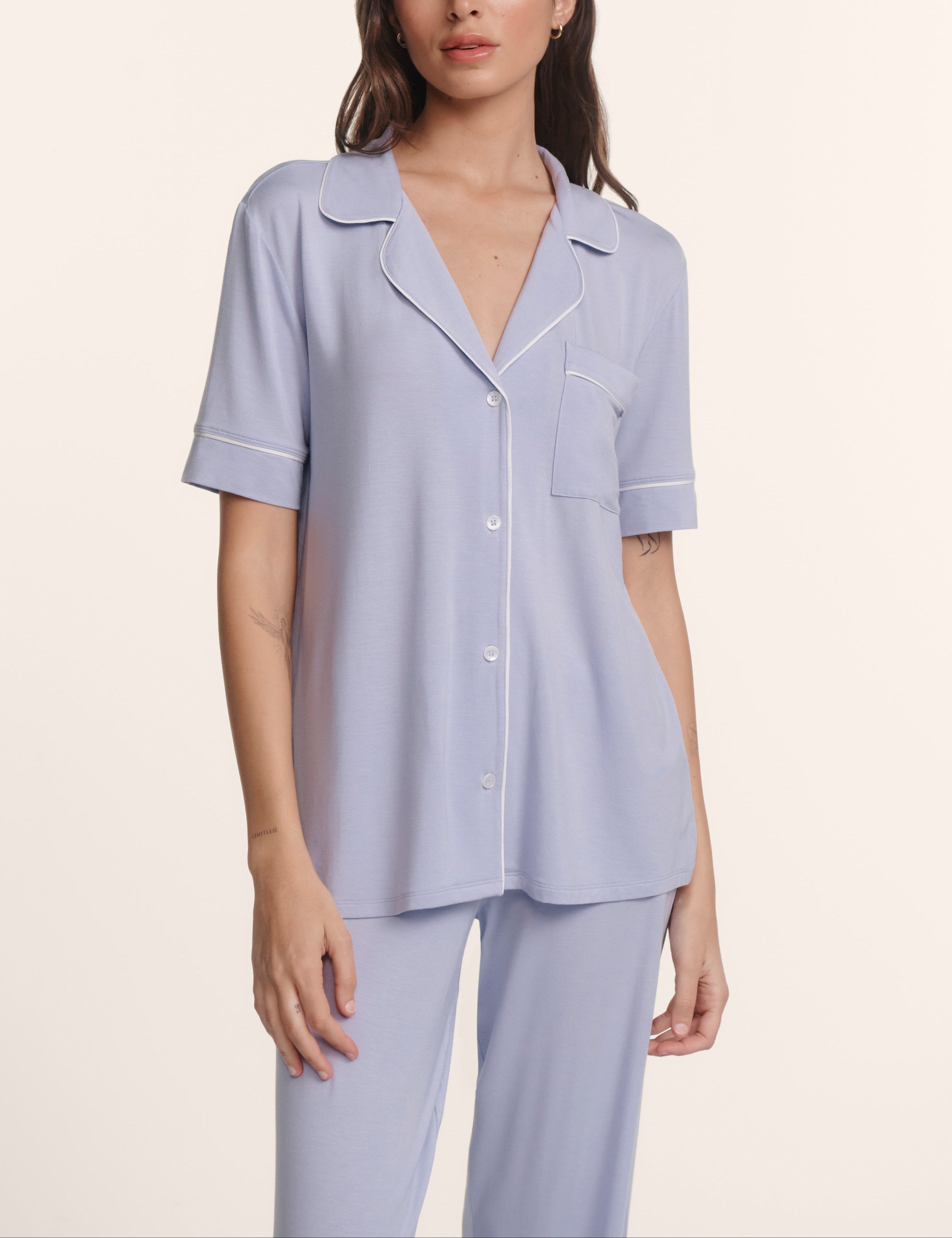 Gisele Short-Sleeve Pant PJ in Lavender Dusk/Ivory