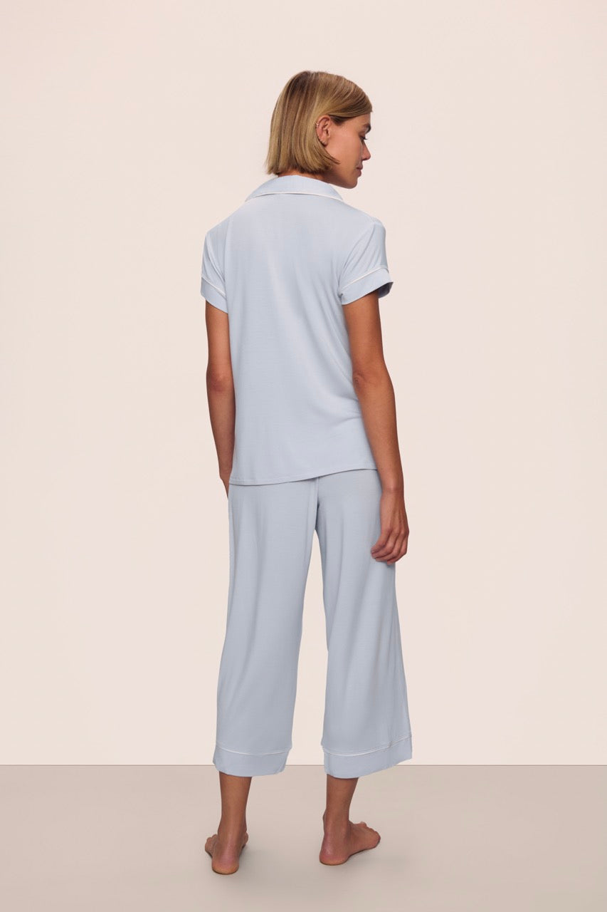 Gisele Short Sleeve Crop PJ Set in Ice Blue/Ivory
