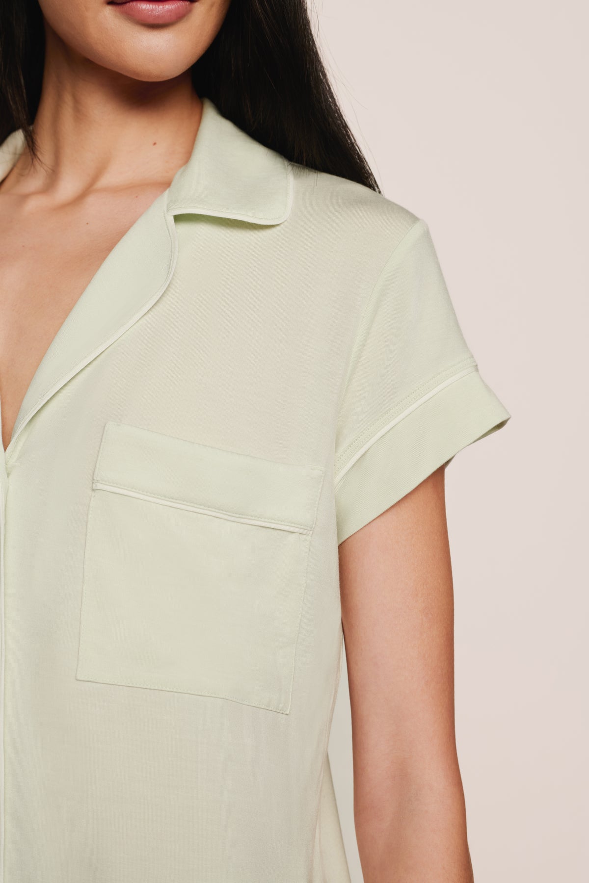 Gisele Short-Sleeve Crop PJ Set in Seafoam/Ivory