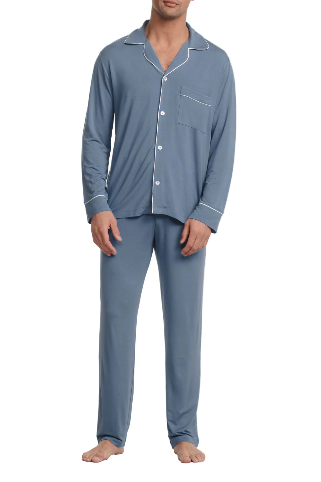 William Long PJ Set in Slate Blue/Ivory