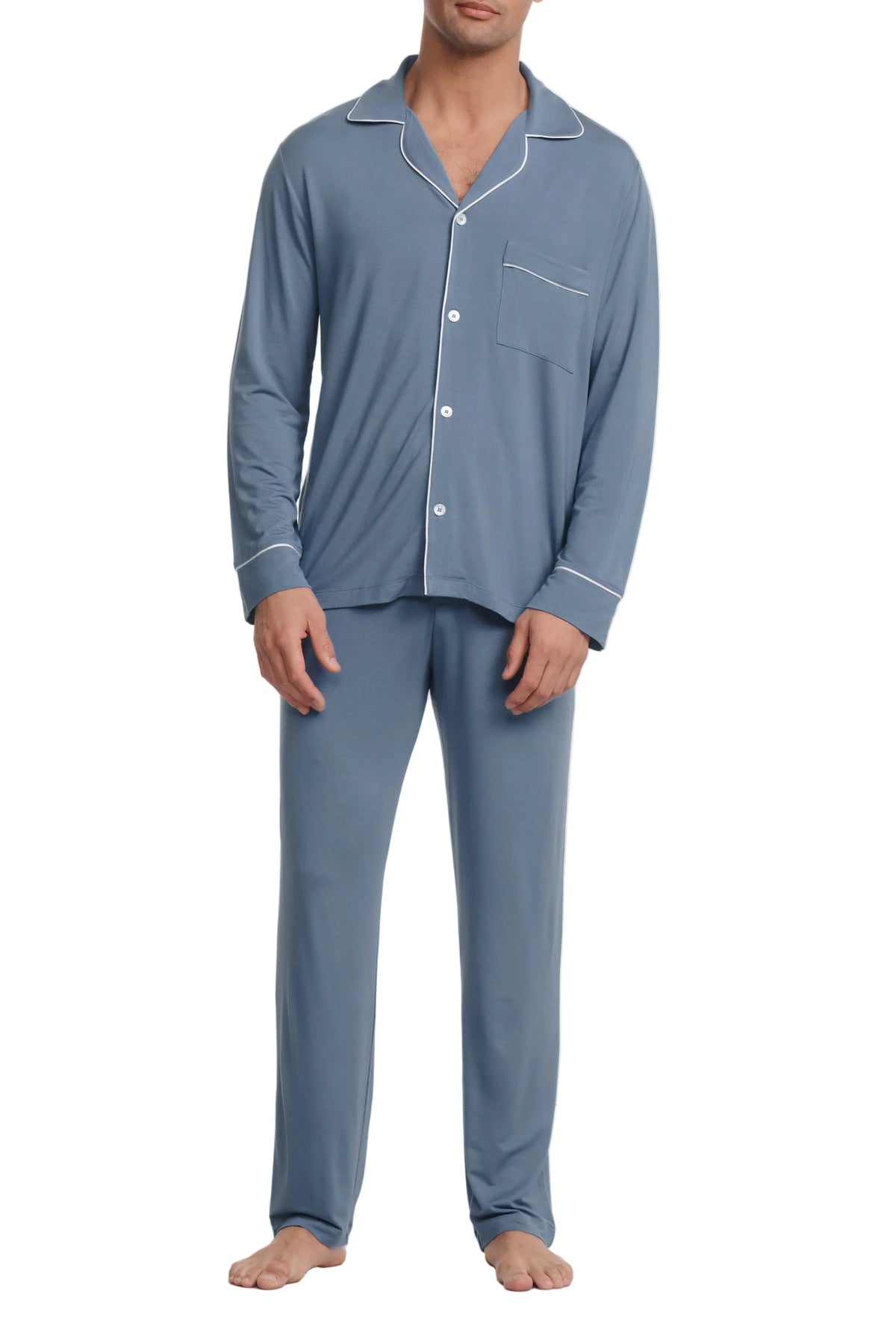 William Long PJ Set in Slate Blue/Ivory