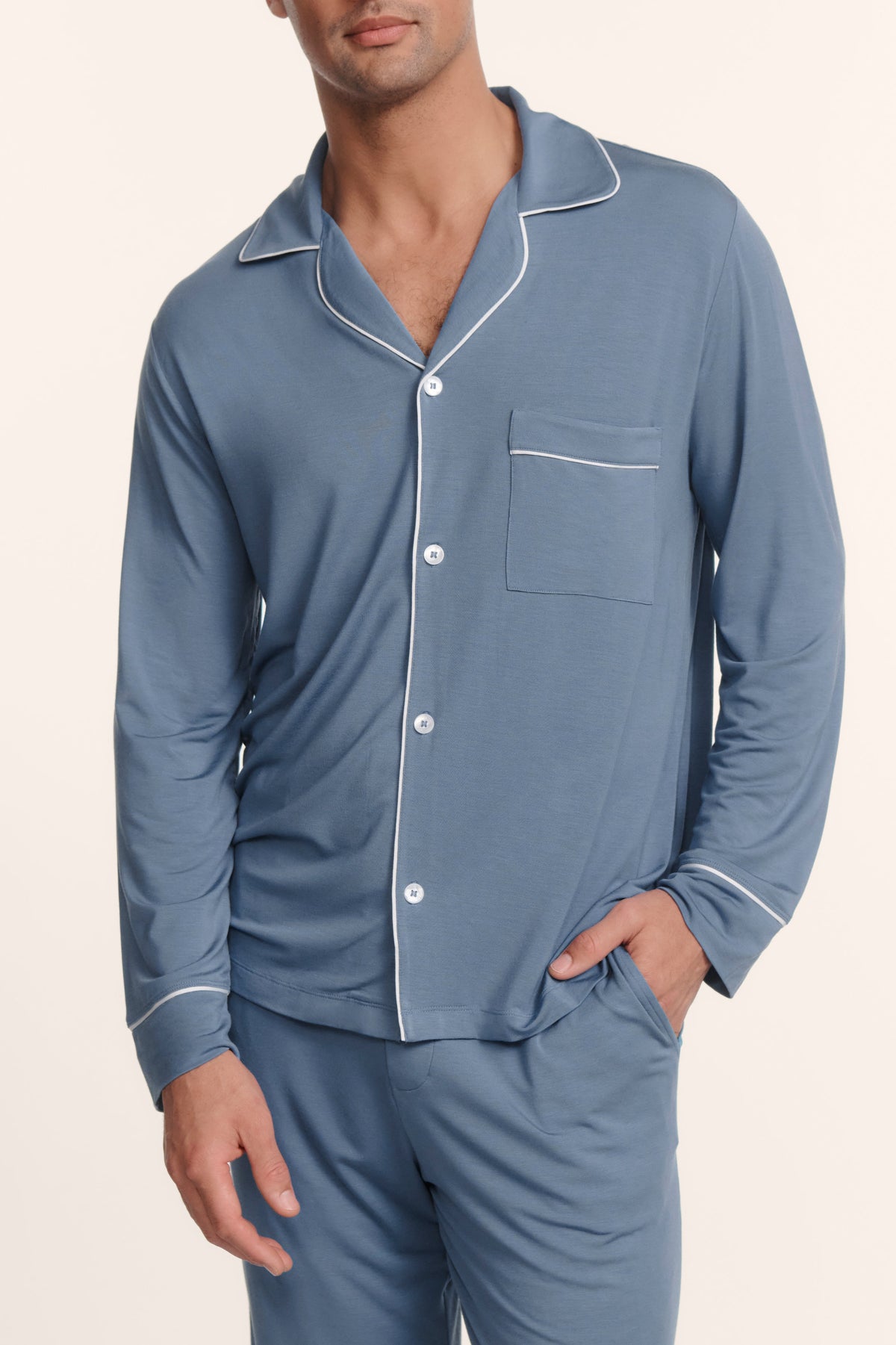 William Long PJ Set in Slate Blue/Ivory
