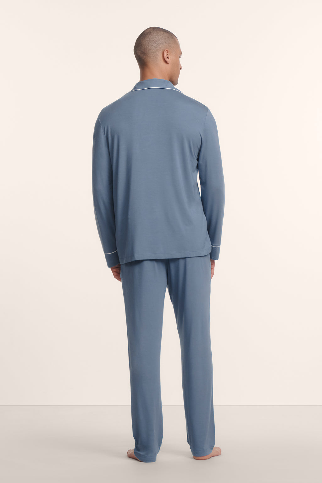 William Long PJ Set in Slate Blue/Ivory