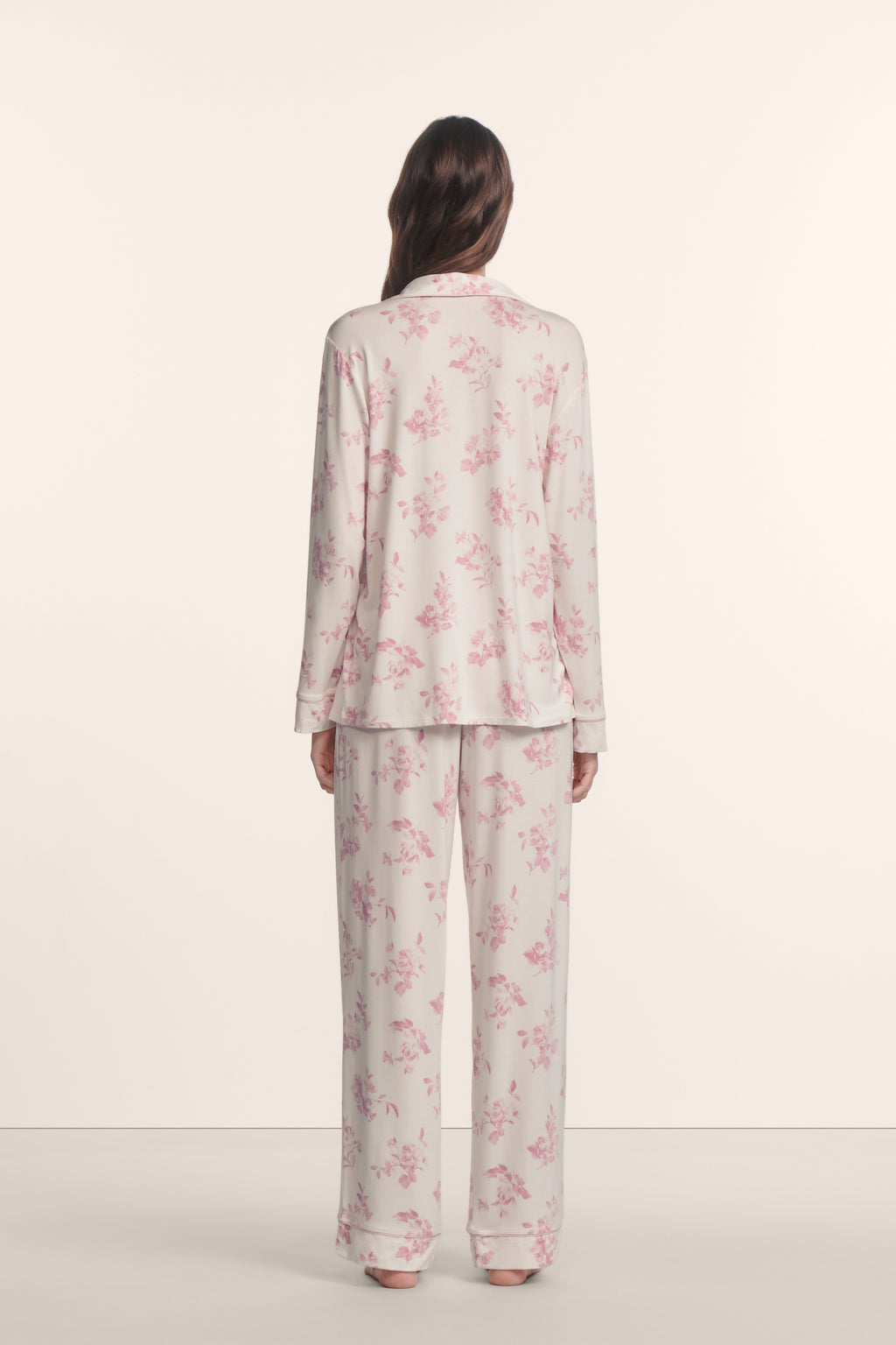 Gisele Printed Long PJ in Rose Garden Cameo Pink/Pale Pink