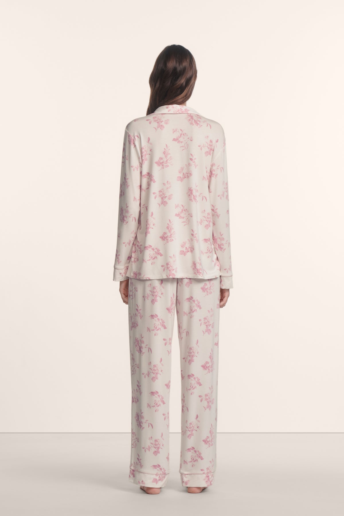 Gisele Printed Long PJ in Rose Garden Cameo Pink/Pale Pink
