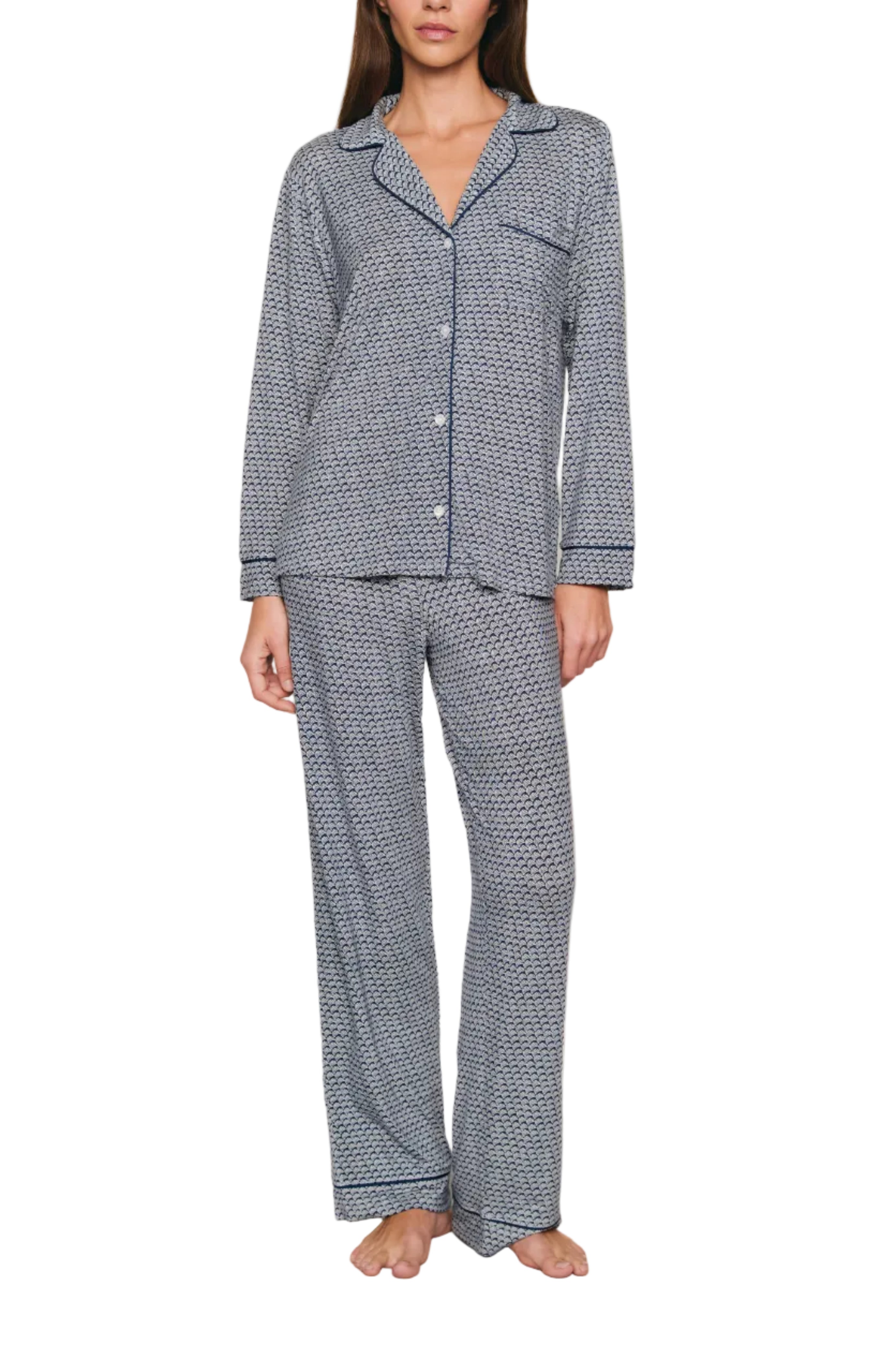Gisele Printed Long PJ in Seashell Navy/Navy