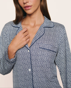 Gisele Printed Long PJ in Seashell Navy/Navy