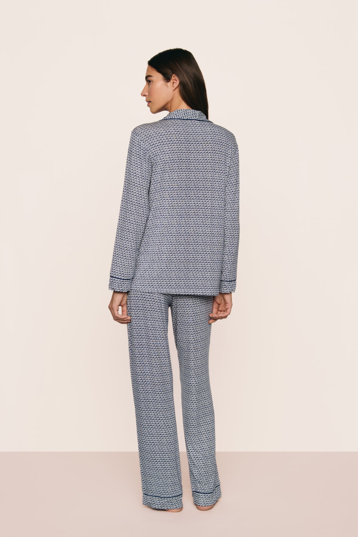 Gisele Printed Long PJ in Seashell Navy/Navy