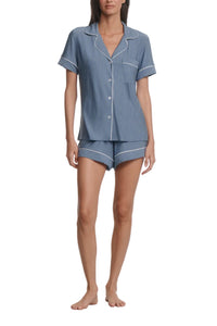 Gisele Printed Relaxed Short PJ in Duo Stripe Slate Blue/Ivory