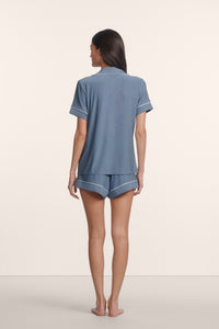 Gisele Printed Relaxed Short PJ in Duo Stripe Slate Blue/Ivory