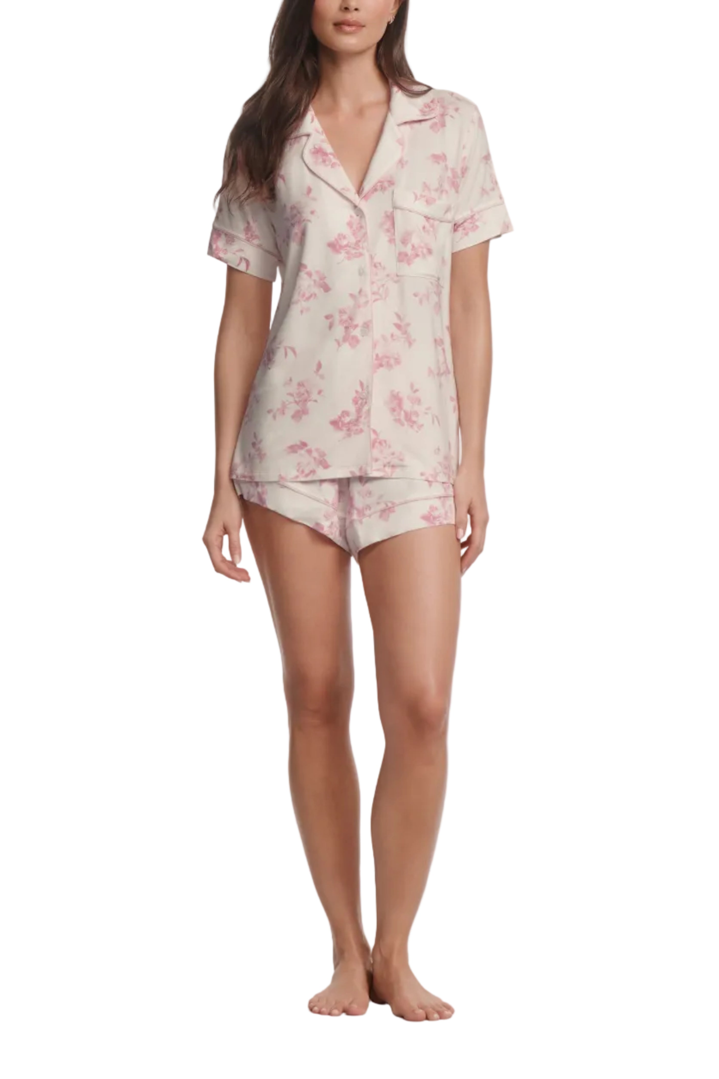 Gisele Printed Relaxed Short PJ in Rose Garden Cameo Pink/Pale Pink