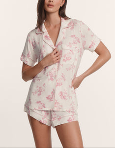 Gisele Printed Relaxed Short PJ in Rose Garden Cameo Pink/Pale Pink