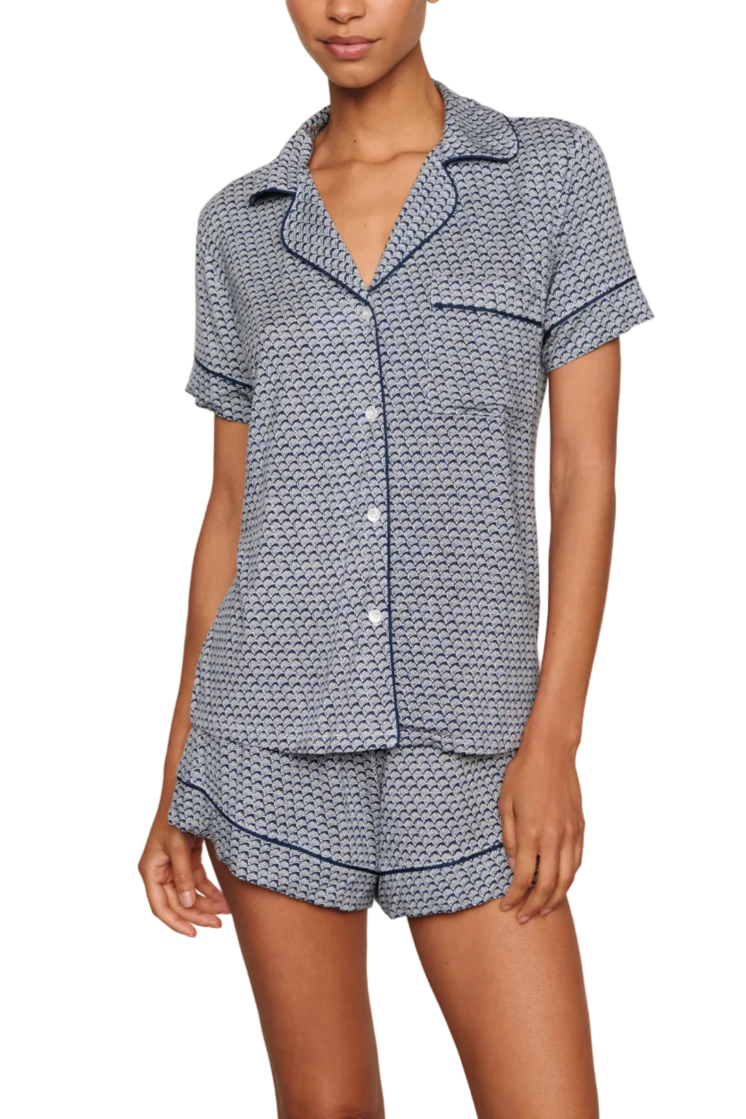 Gisele Printed Relaxed Short PJ in Seashell Navy/Navy