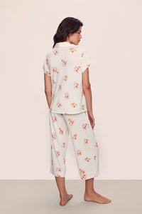 Gisele Printed Short Sleeve Crop PJ in Floral Bloom Ivy/Vanilla Cream