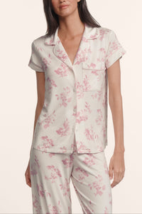 Gisele Printed Short-Sleeve Crop PJ in Rose Garden Cameo Pink/Pale Pink