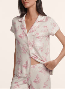 Gisele Printed Short-Sleeve Crop PJ in Rose Garden Cameo Pink/Pale Pink