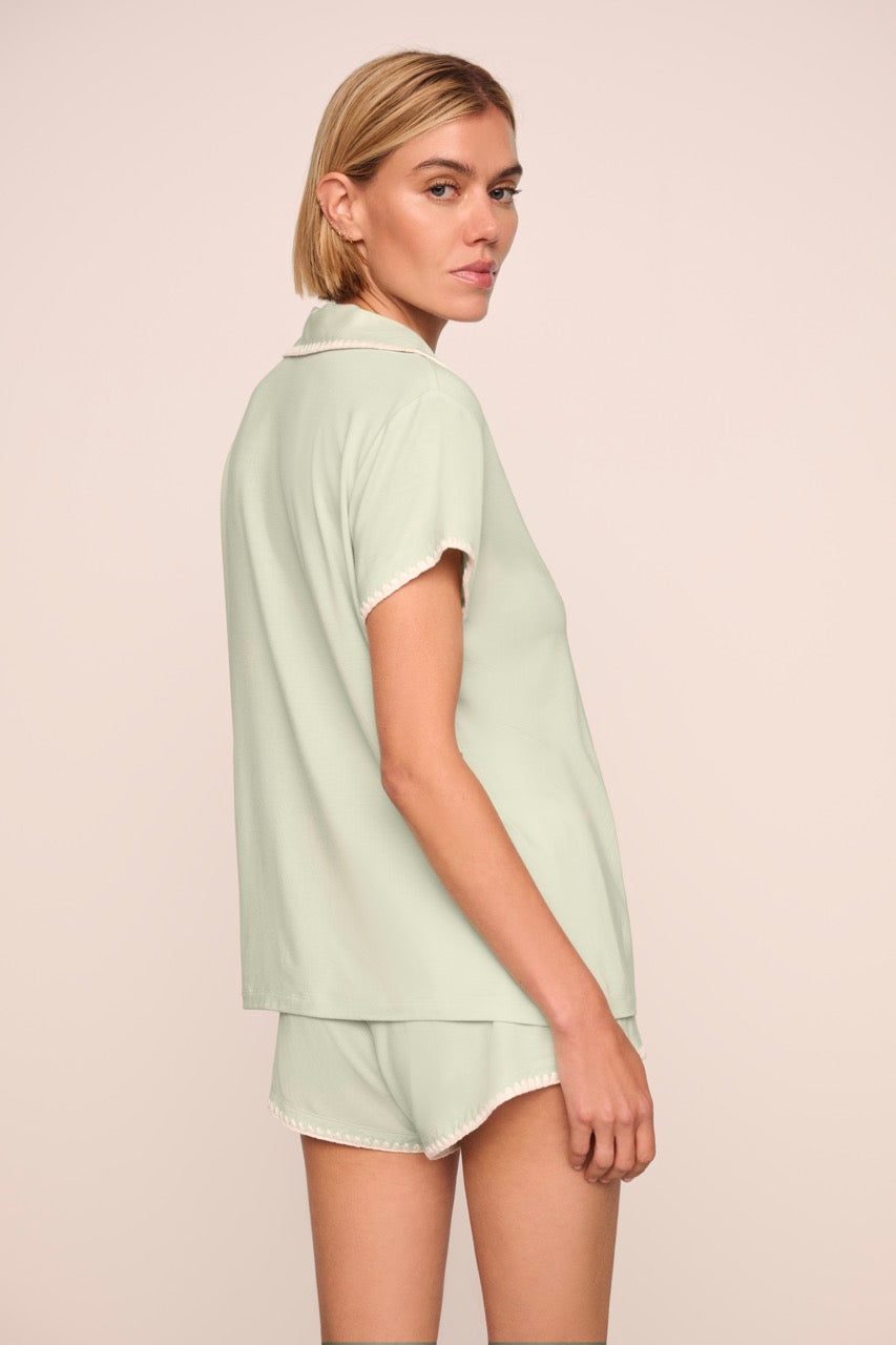 Frida Short PJ Set in Mint Cream & Ivory