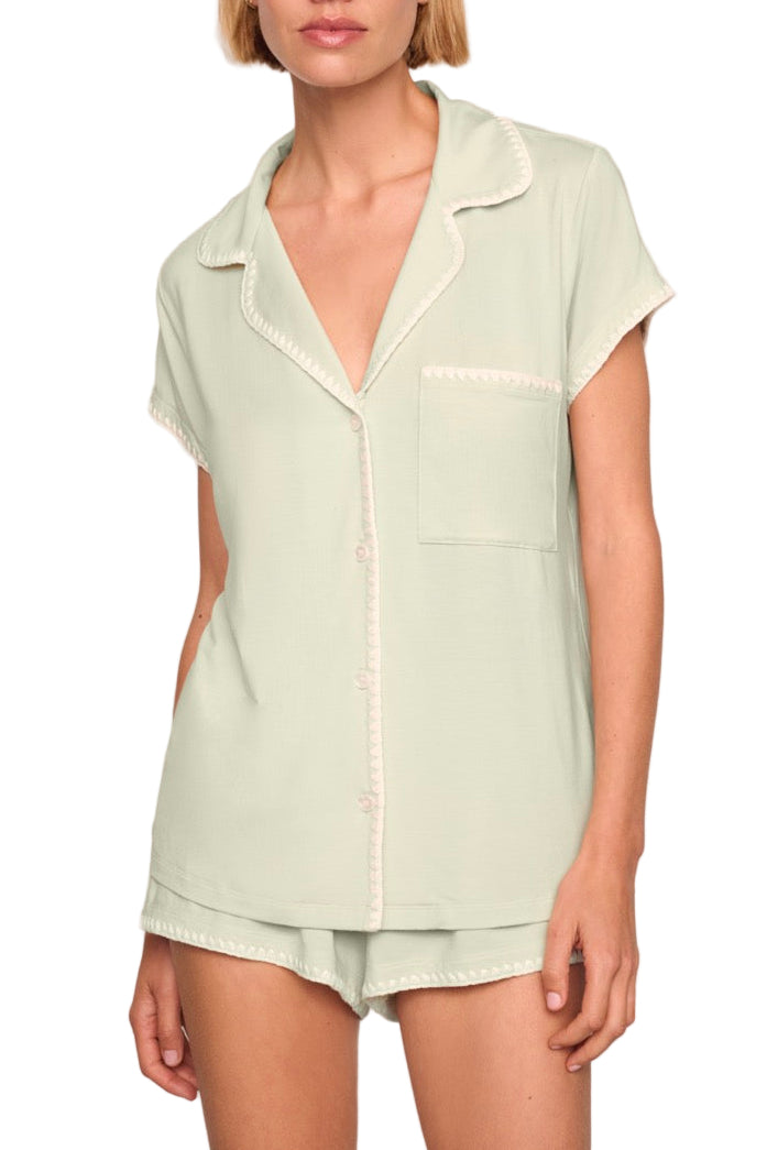 Frida Short PJ Set in Mint Cream & Ivory