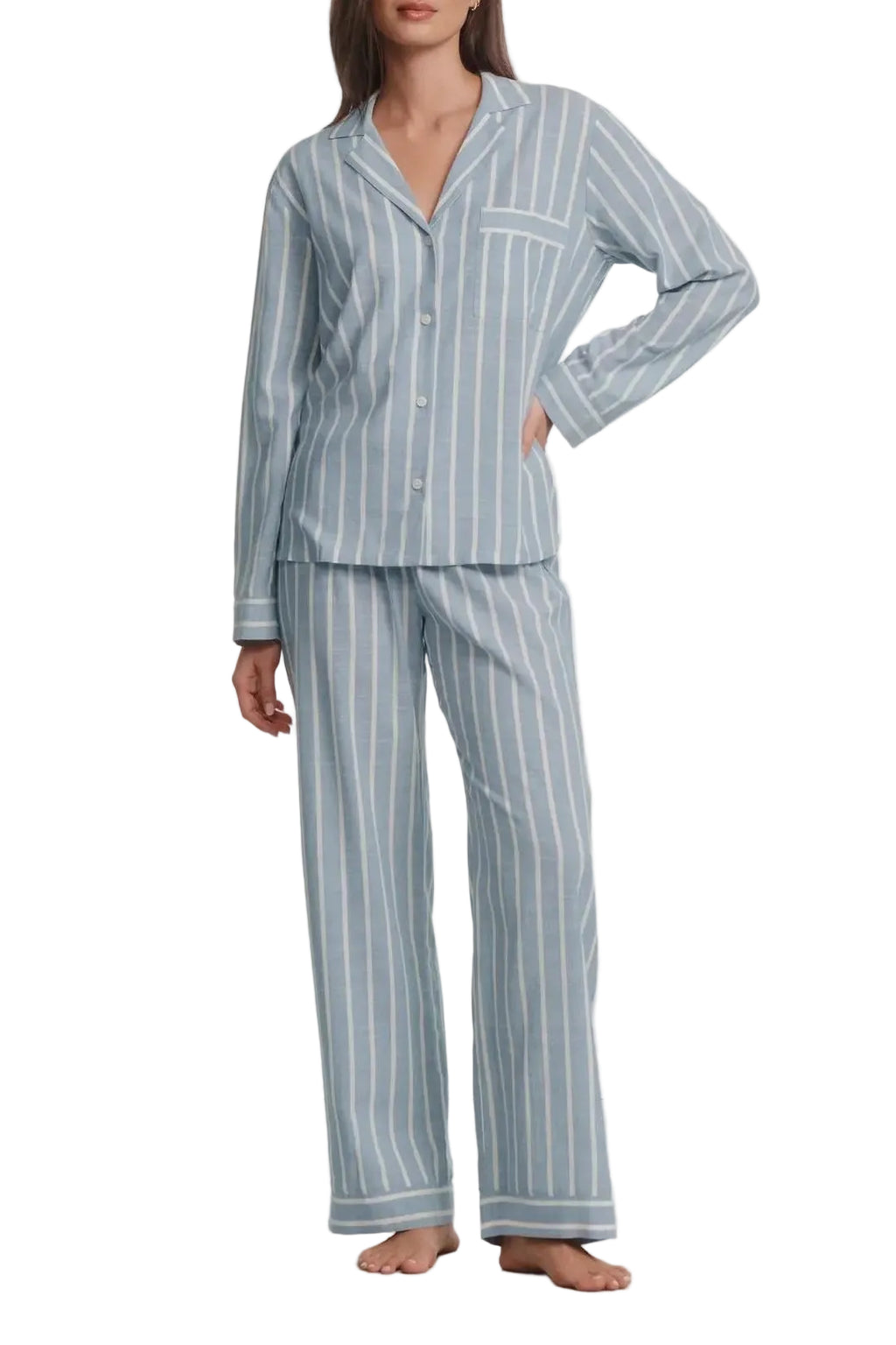 Nautico Long PJ Set in Classic Stripe Slate Blue/Ivory