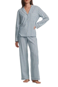 Nautico Long PJ Set in Classic Stripe Slate Blue/Ivory