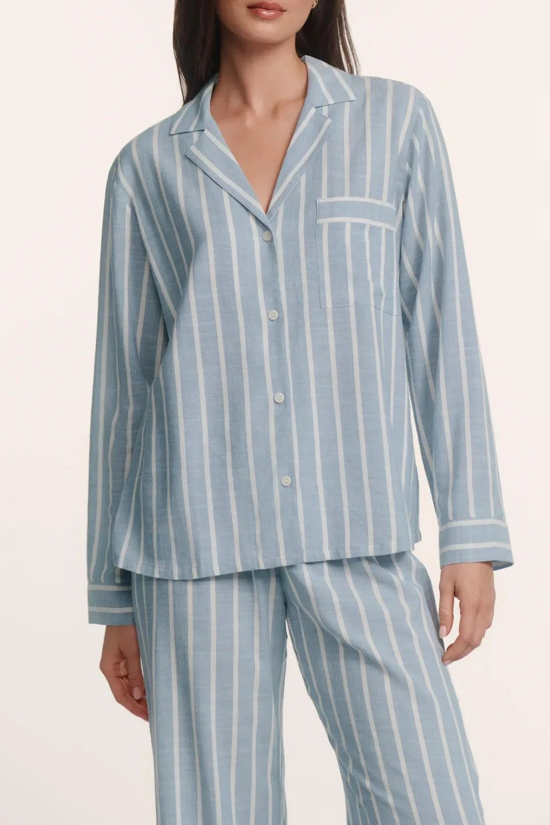 Nautico Long PJ Set in Classic Stripe Slate Blue/Ivory