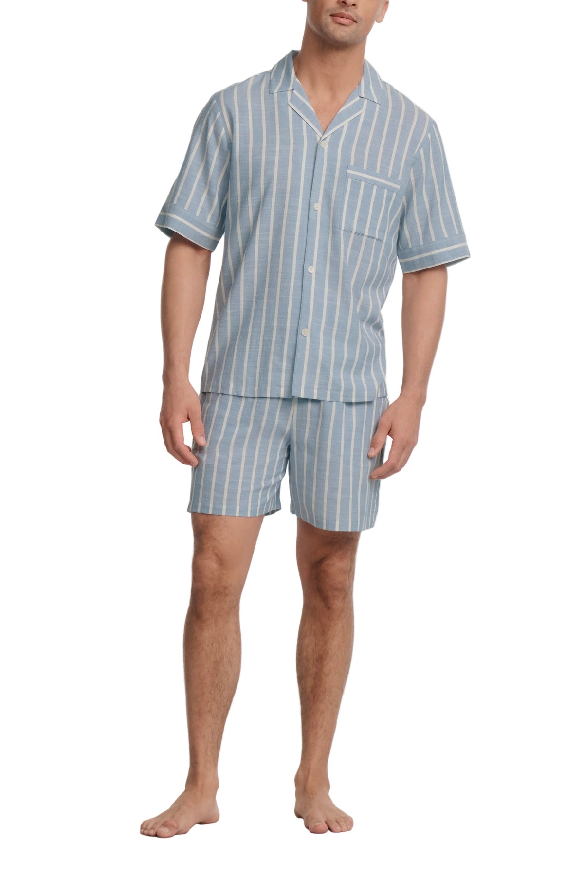 Nautico Mens Short PJ Set in Classic Stripe Slate Blue/Ivory