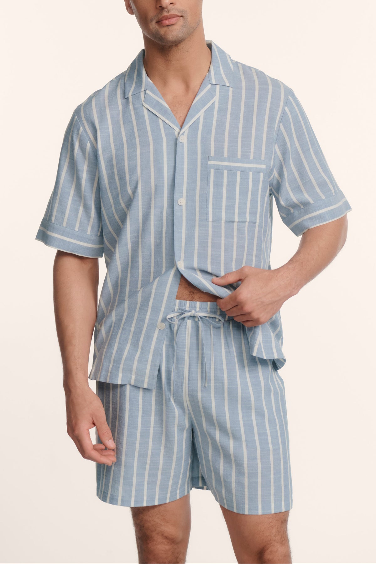 Nautico Mens Short PJ Set in Classic Stripe Slate Blue/Ivory