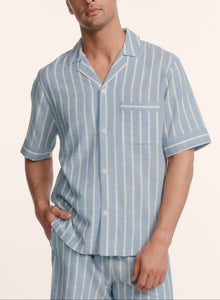 Nautico Mens Short PJ Set in Classic Stripe Slate Blue/Ivory