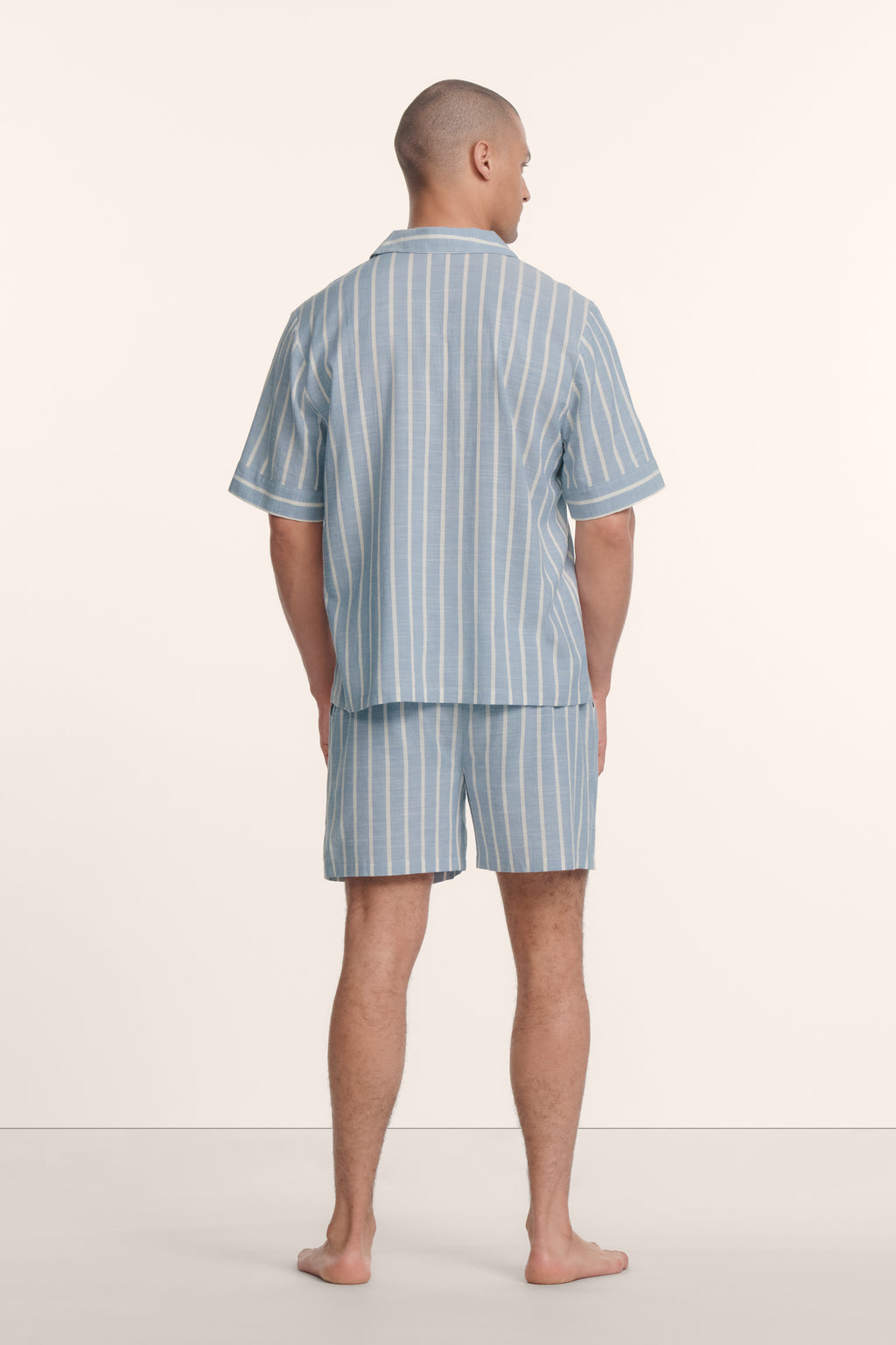 Nautico Mens Short PJ Set in Classic Stripe Slate Blue/Ivory