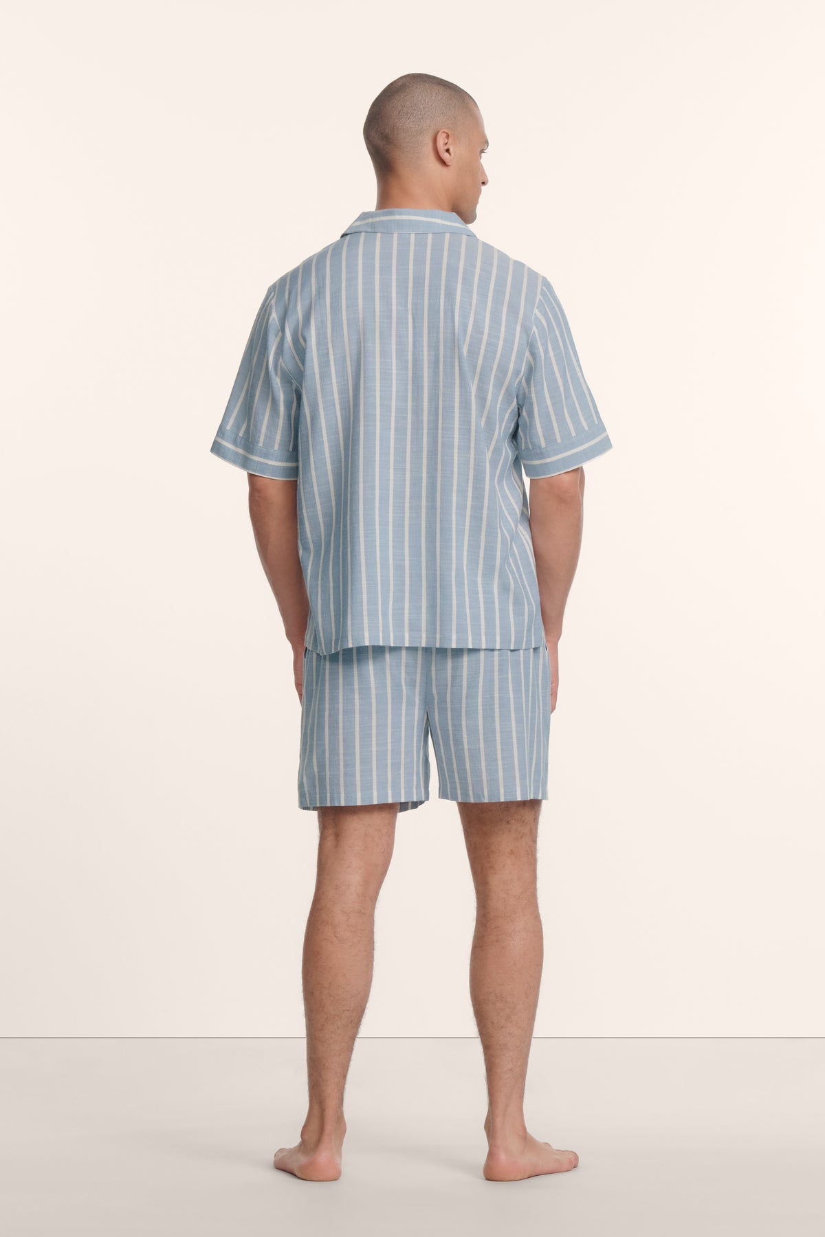 Nautico Mens Short PJ Set in Classic Stripe Slate Blue/Ivory