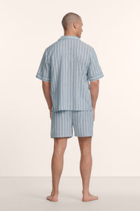 Nautico Mens Short PJ Set in Classic Stripe Slate Blue/Ivory