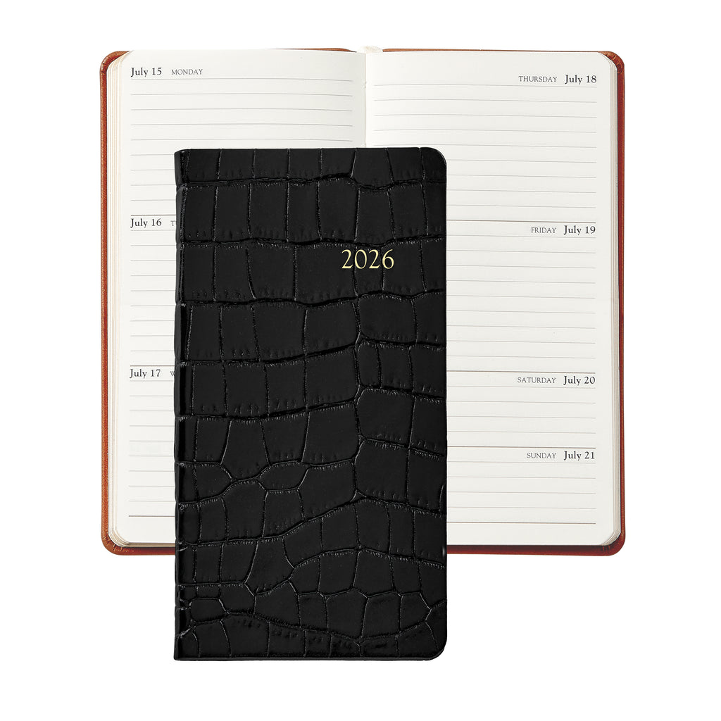 2026 6" Embossed Crocodile Leather Pocket Datebook