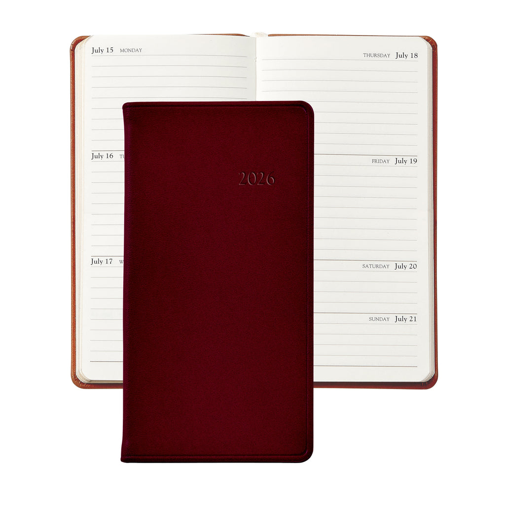 2026 6" Pocket Datebook in Bordeaux Traditional Leather