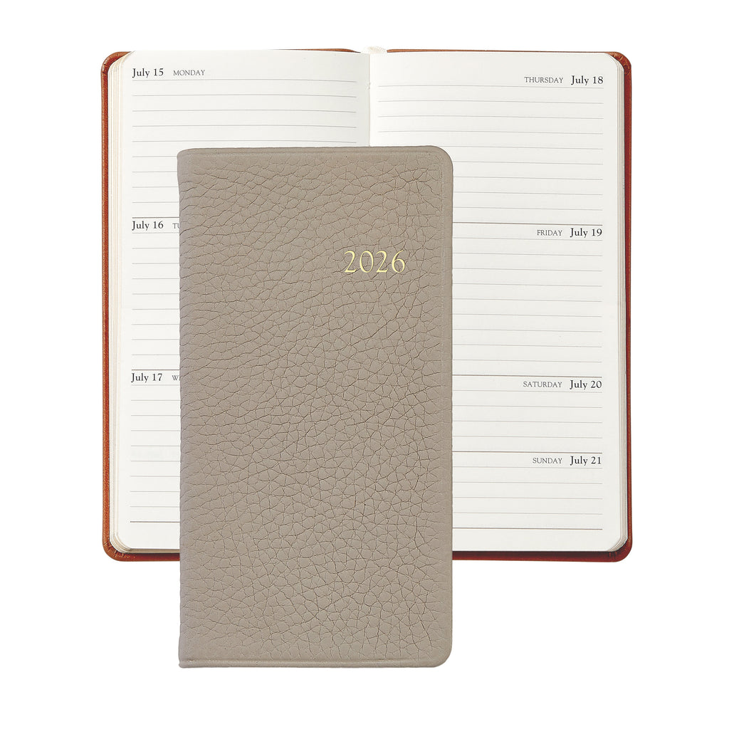2026 6" Pocket Datebook in Beechwood Pebble Grain Leather